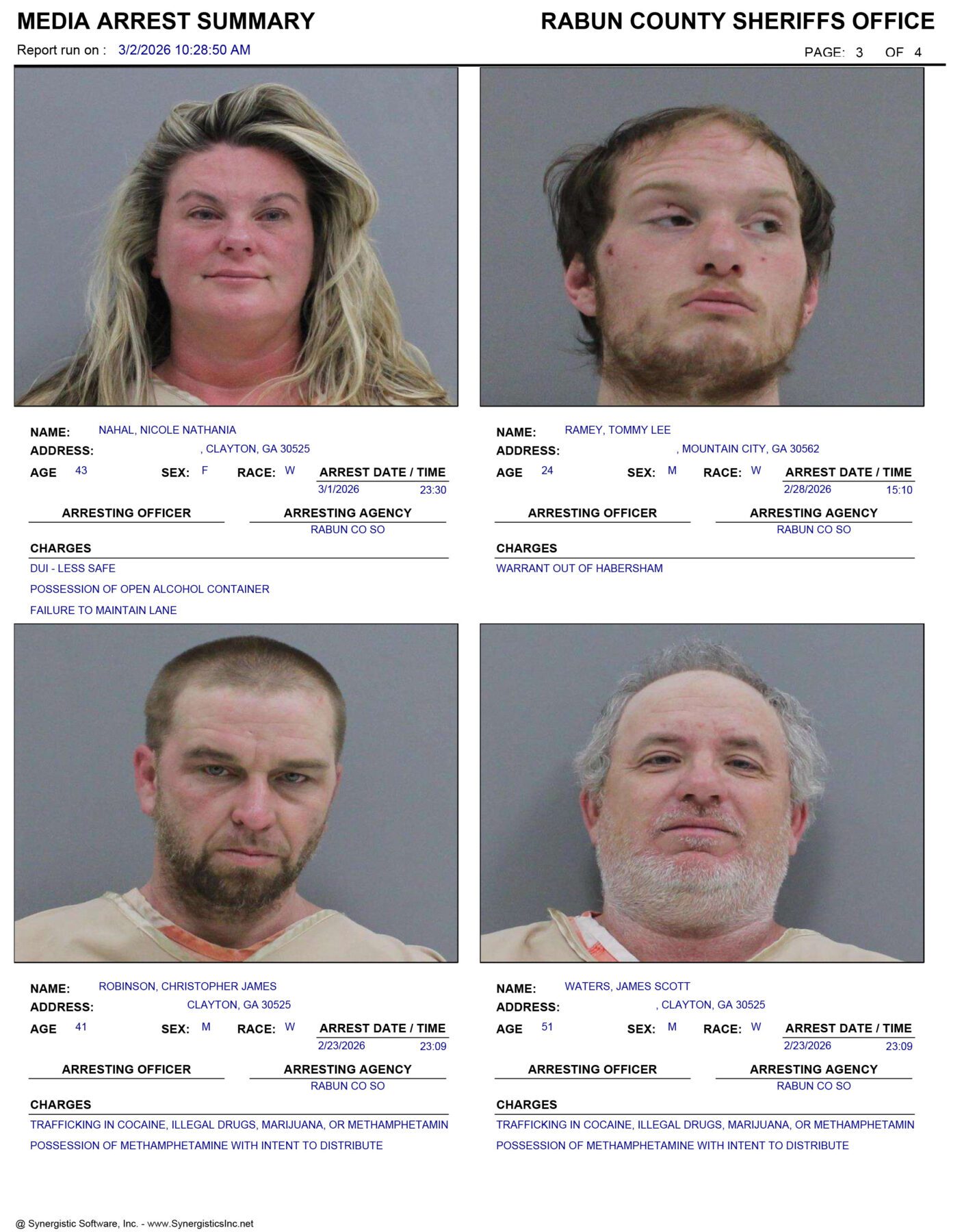 Matthew Rabun Rabun County Sheriff’s Office Arrest Report 2/22 – 3/1/2026 - RabunRabun